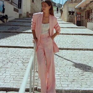 Zara Linen Blend Menswear Style Blazer Light Pink Office Preppy Size Large